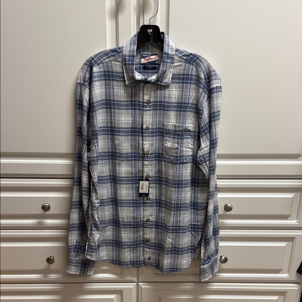 johnnie-O Light Blue and White Checkered Shirt